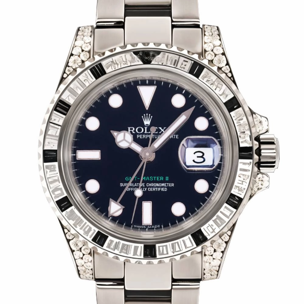 Rolex GMT-Master II 40mm - Ref: 116759SANR - Black Dial, Diamond & Sapphire Bezel, Diamond Case, 18K White Gold Oyster Bracelet Men's Watch
