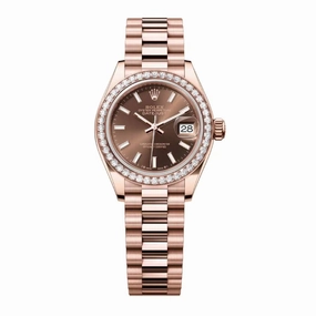 Rolex Lady Datejust 28mm - Ref: 279135rbr-0005 - Chocolate Dial & Diamond Bezel, 18K Rose Gold President Bracelet Women's Watch