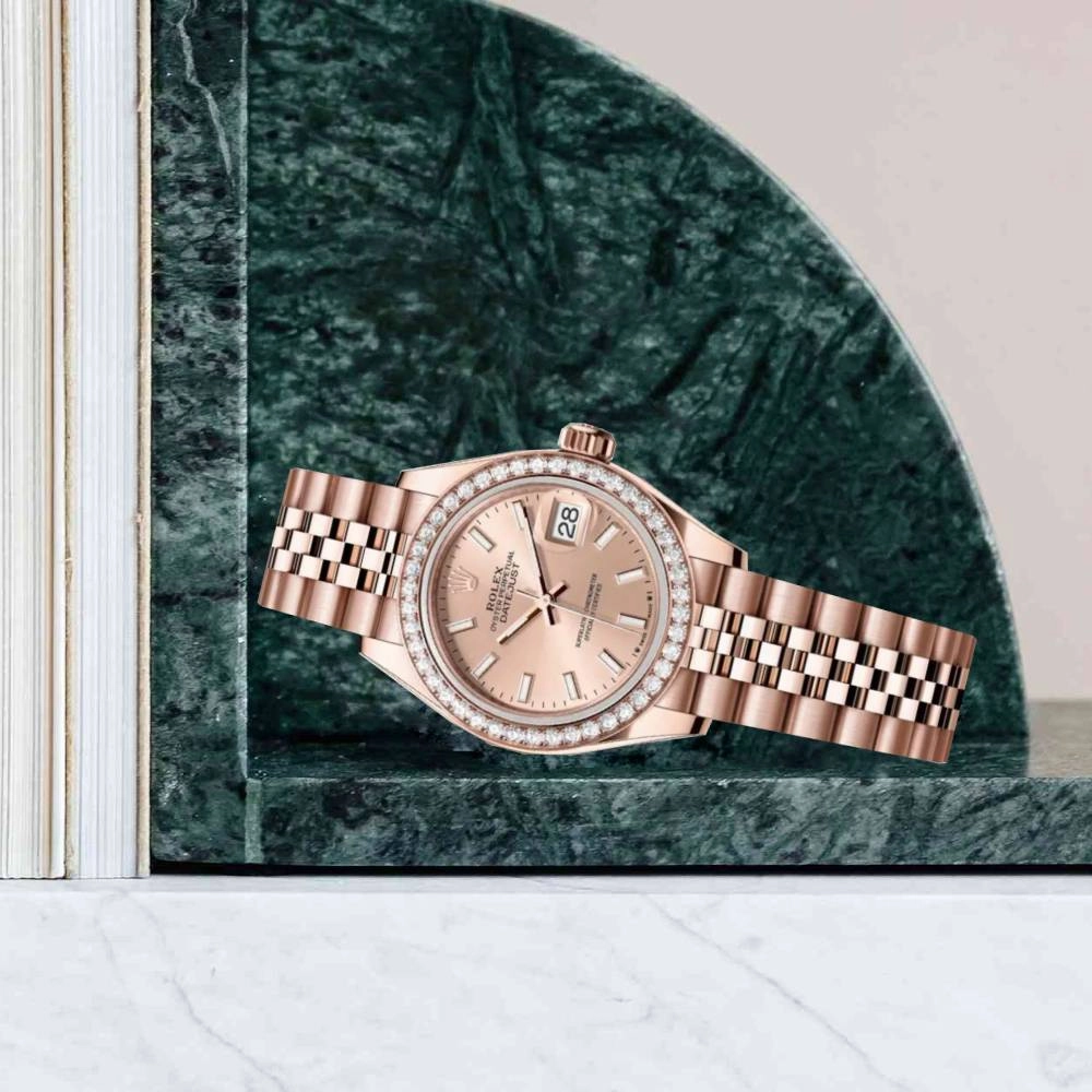 Rolex Lady-Datejust 28mm - Ref: 279135rbr-0026 - Rose Stick Dial & Diamond Bezel, 18K Rose Gold Jubilee Bracelet Women's Watch