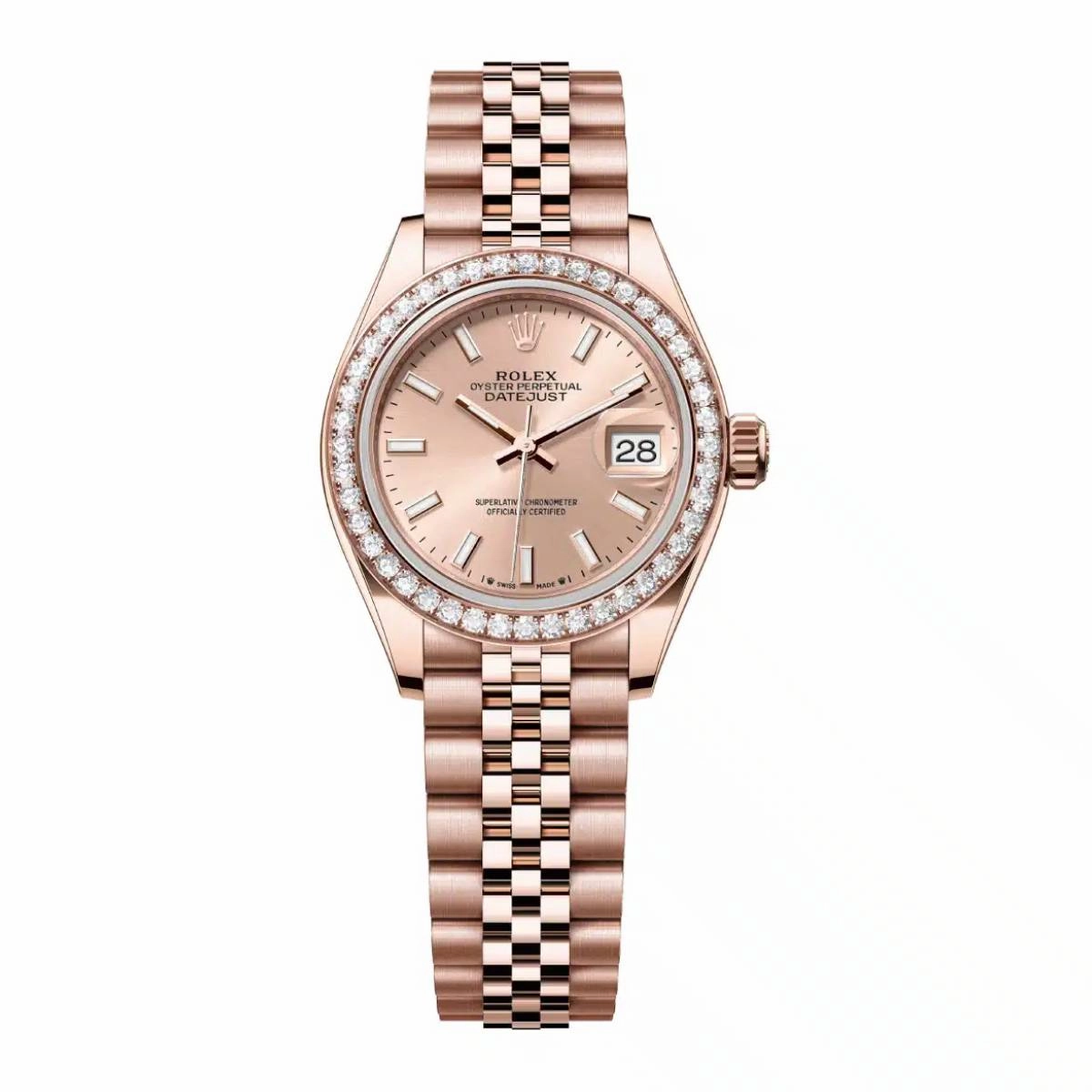 Rolex Lady-Datejust 28mm - Ref: 279135rbr-0026 - Rose Stick Dial & Diamond Bezel, 18K Rose Gold Jubilee Bracelet Women's Watch