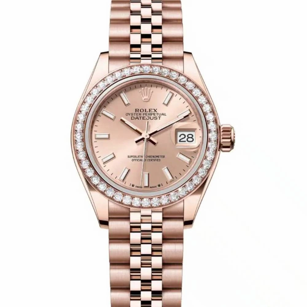 Rolex Lady-Datejust 28mm - Ref: 279135rbr-0026 - Rose Stick Dial & Diamond Bezel, 18K Rose Gold Jubilee Bracelet Women's Watch