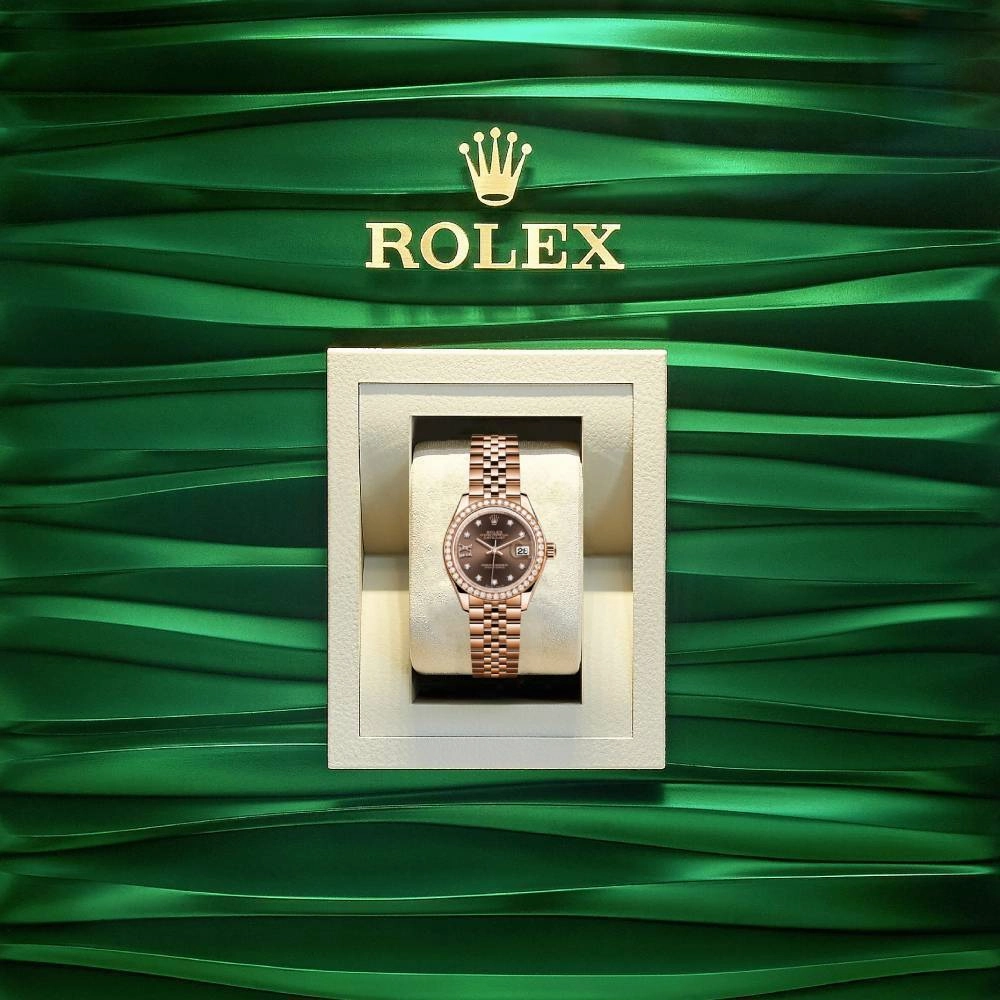 Rolex Lady Datejust 28mm - Ref: 279135rbr cho9dix8dj - Chocolate Dial & Diamond Bezel, 18K Rose Gold Jubilee Bracelet Women's Watch