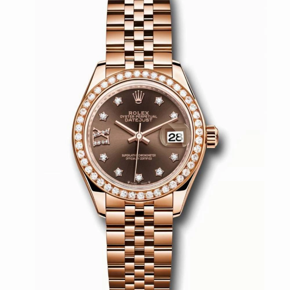 Rolex Lady Datejust 28mm - Ref: 279135rbr cho9dix8dj - Chocolate Dial & Diamond Bezel, 18K Rose Gold Jubilee Bracelet Women's Watch
