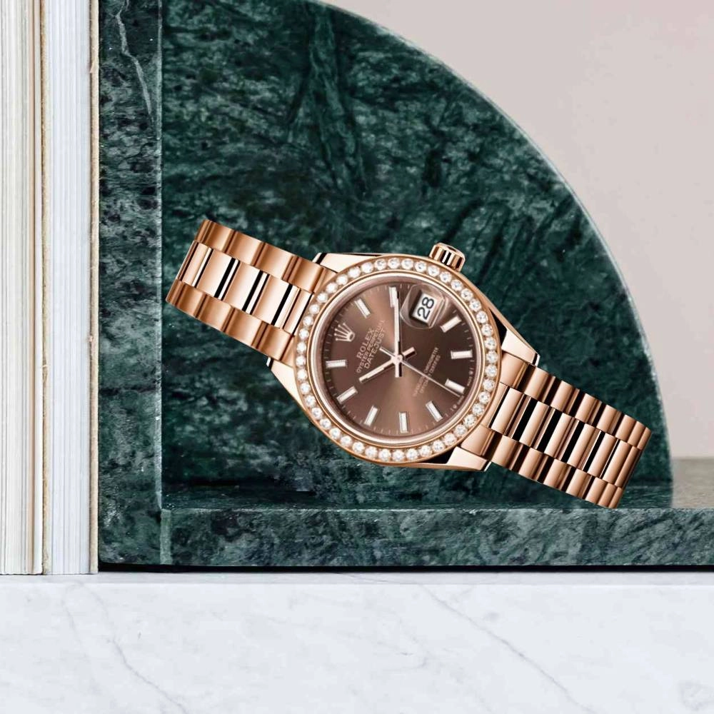 Rolex Lady Datejust 28mm - Ref: 279135rbr choip - Chocolate Dial & Diamond Bezel, 18K Rose Gold Oyster Bracelet Women's Watch