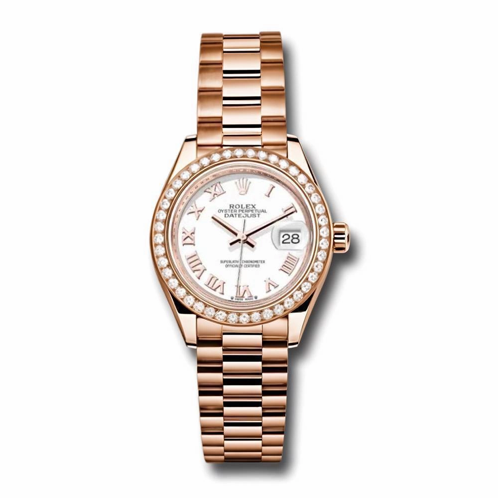 Rolex Lady Datejust 28mm - Ref: 279135rbr wrp - White Dial, 18K Rose Gold Oyster Bracelet Women's Watch