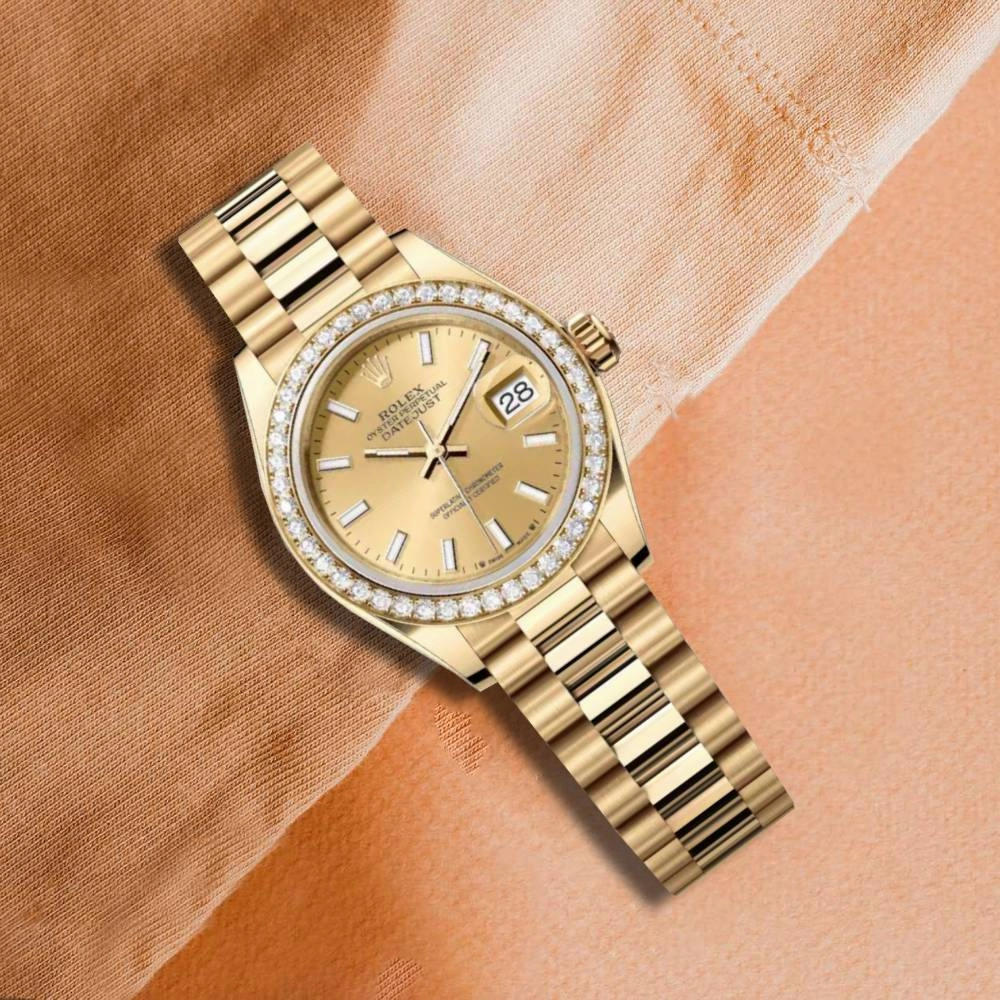 Rolex Lady Datejust 28mm - Ref: 279138rbr-0014 - Champagne Dial, 18K Yellow Gold President Bracelet Women's Watch