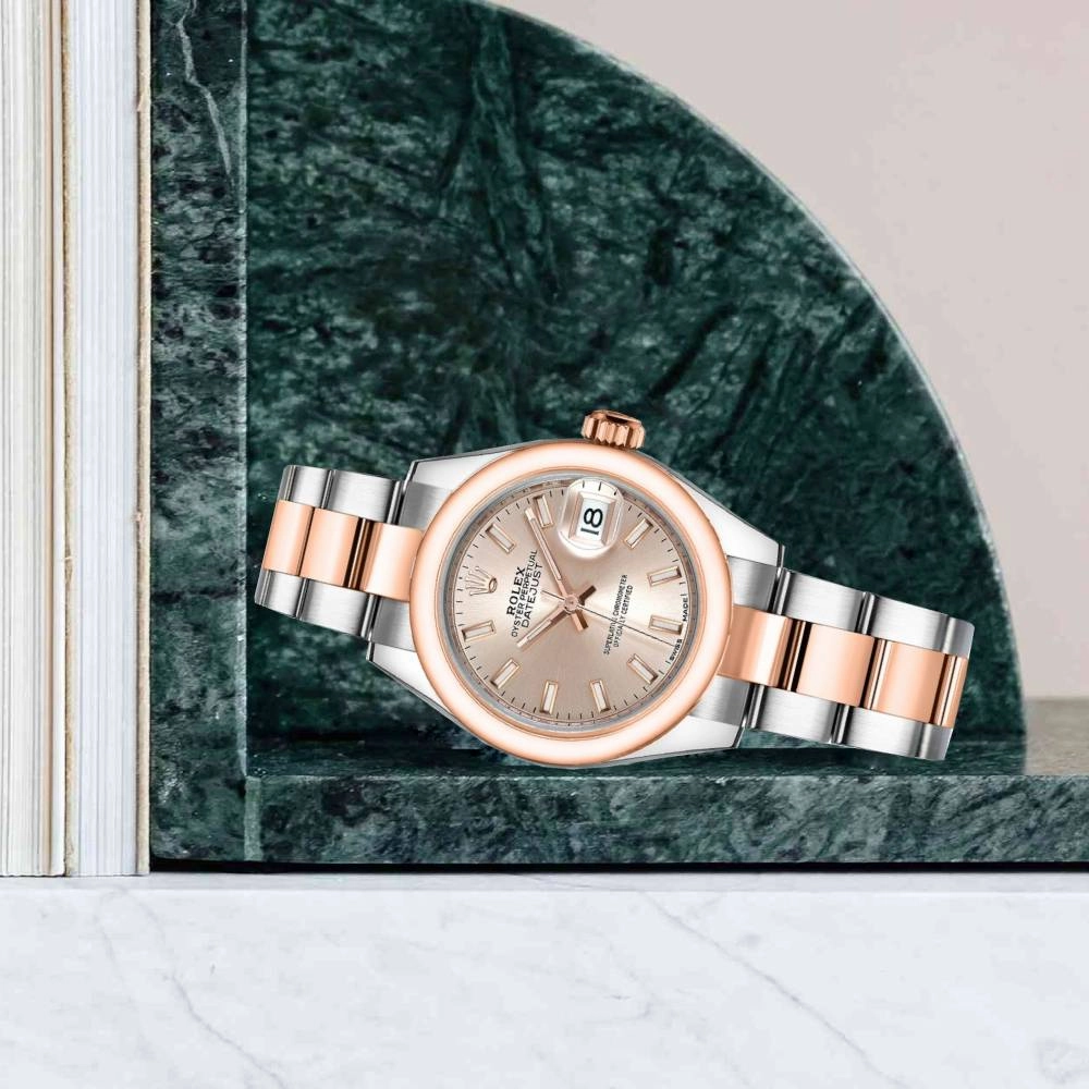 Rolex Lady-Datejust 28mm - Ref: 279161-0002 - Sundust Stick Dial, Two Tone Stainless Steel & 18K Rose Gold Oyster Bracelet Women's Watch