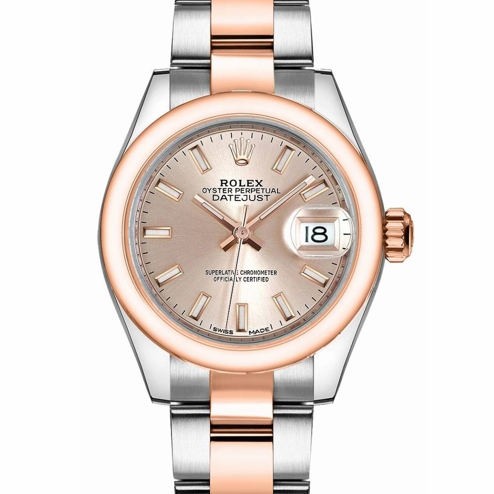 Rolex Lady-Datejust 28mm - Ref: 279161-0002 - Sundust Stick Dial, Two Tone Stainless Steel & 18K Rose Gold Oyster Bracelet Women's Watch