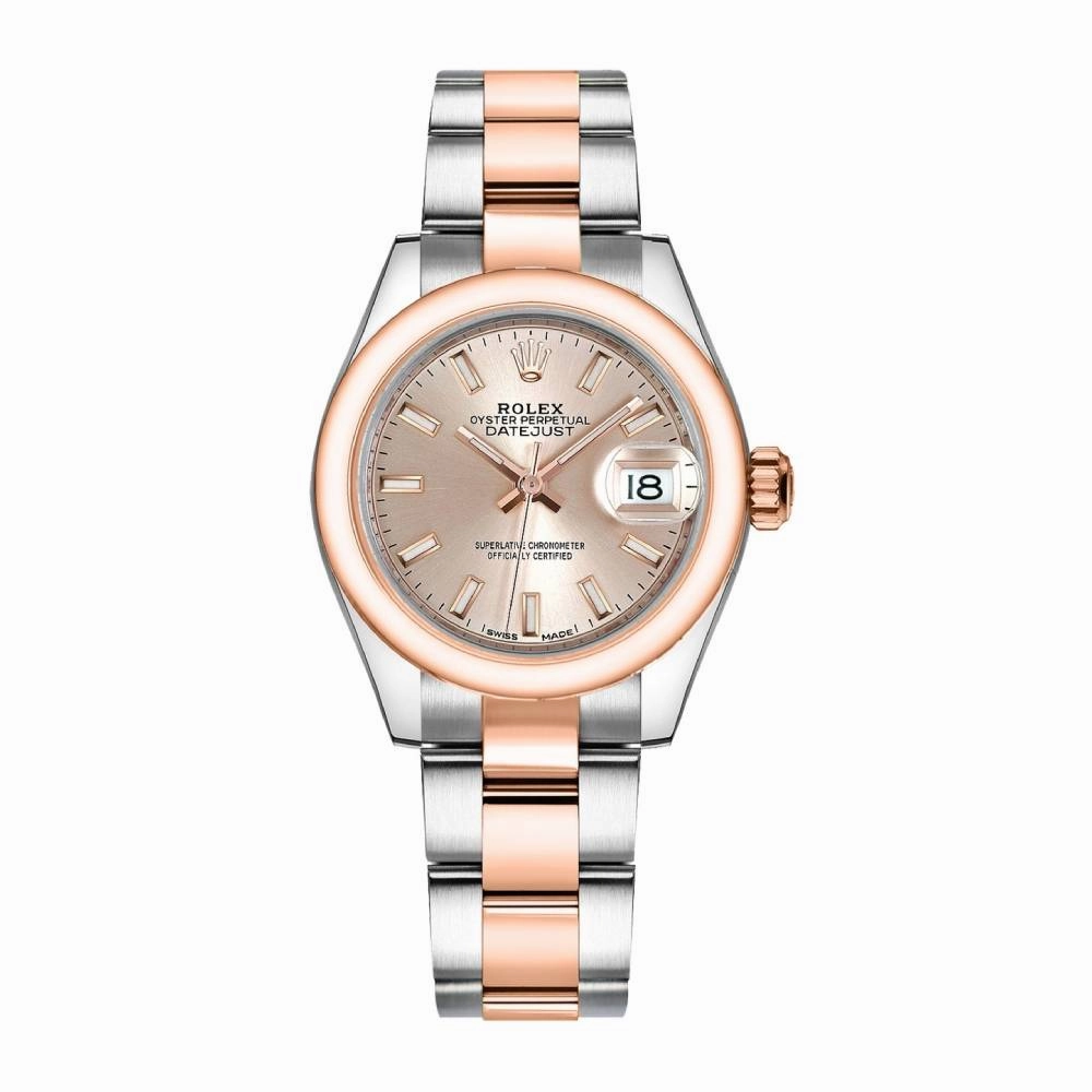 Rolex Lady-Datejust 28mm - Ref: 279161-0002 - Sundust Stick Dial, Two Tone Stainless Steel & 18K Rose Gold Oyster Bracelet Women's Watch