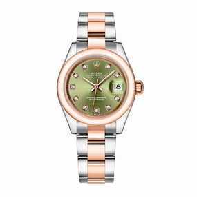 Rolex Lady-Datejust 28mm - Ref: 279161-0008 - Green Diamond Dial, Two Tone Stainless Steel & 18K Rose Gold Oyster Bracelet Women's Watch