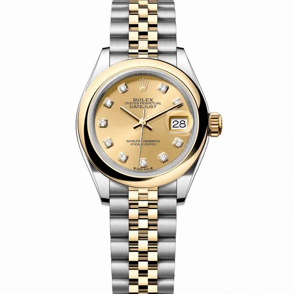 Rolex Lady-Datejust 28mm - Ref: 279163-0011 - Champagne Diamond Dial, Two Tone Stainless Steel & 18K Yellow Gold Jubilee Bracelet Women's Watch