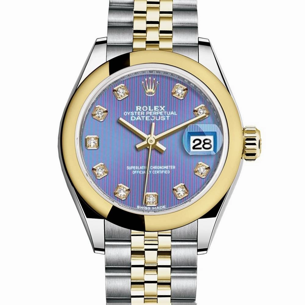 Rolex Lady-Datejust 28mm - Ref: 279163-0017 - Lavender Purple Diamond Dial, Two Tone Stainless Steel & 18K Yellow Gold Jubilee Bracelet Women's Watch