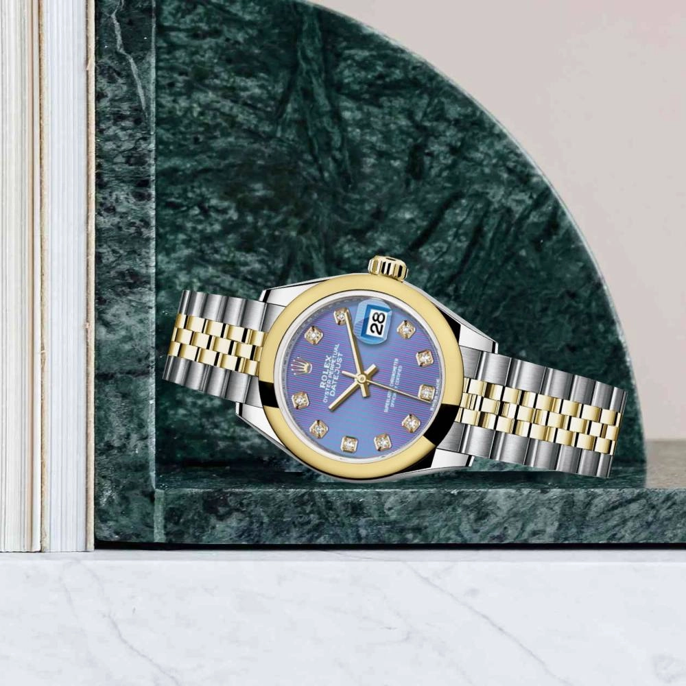 Rolex Lady-Datejust 28mm - Ref: 279163-0017 - Lavender Purple Diamond Dial, Two Tone Stainless Steel & 18K Yellow Gold Jubilee Bracelet Women's Watch
