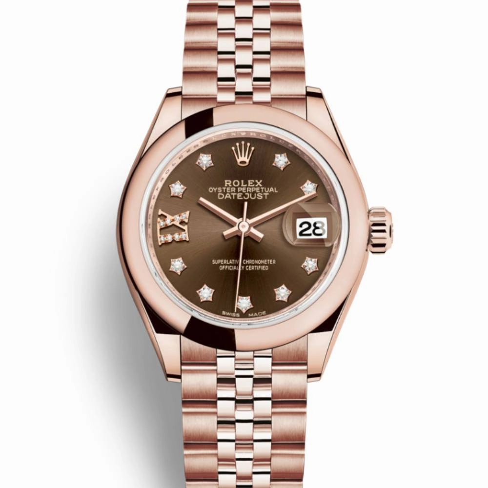 Rolex Lady Datejust 28mm - Ref: 279165-0004 - Chocolate Dial, 18K Rose Gold Jubilee Bracelet Women's Watch