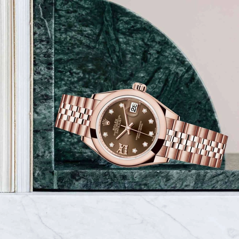 Rolex Lady Datejust 28mm - Ref: 279165-0004 - Chocolate Dial, 18K Rose Gold Jubilee Bracelet Women's Watch