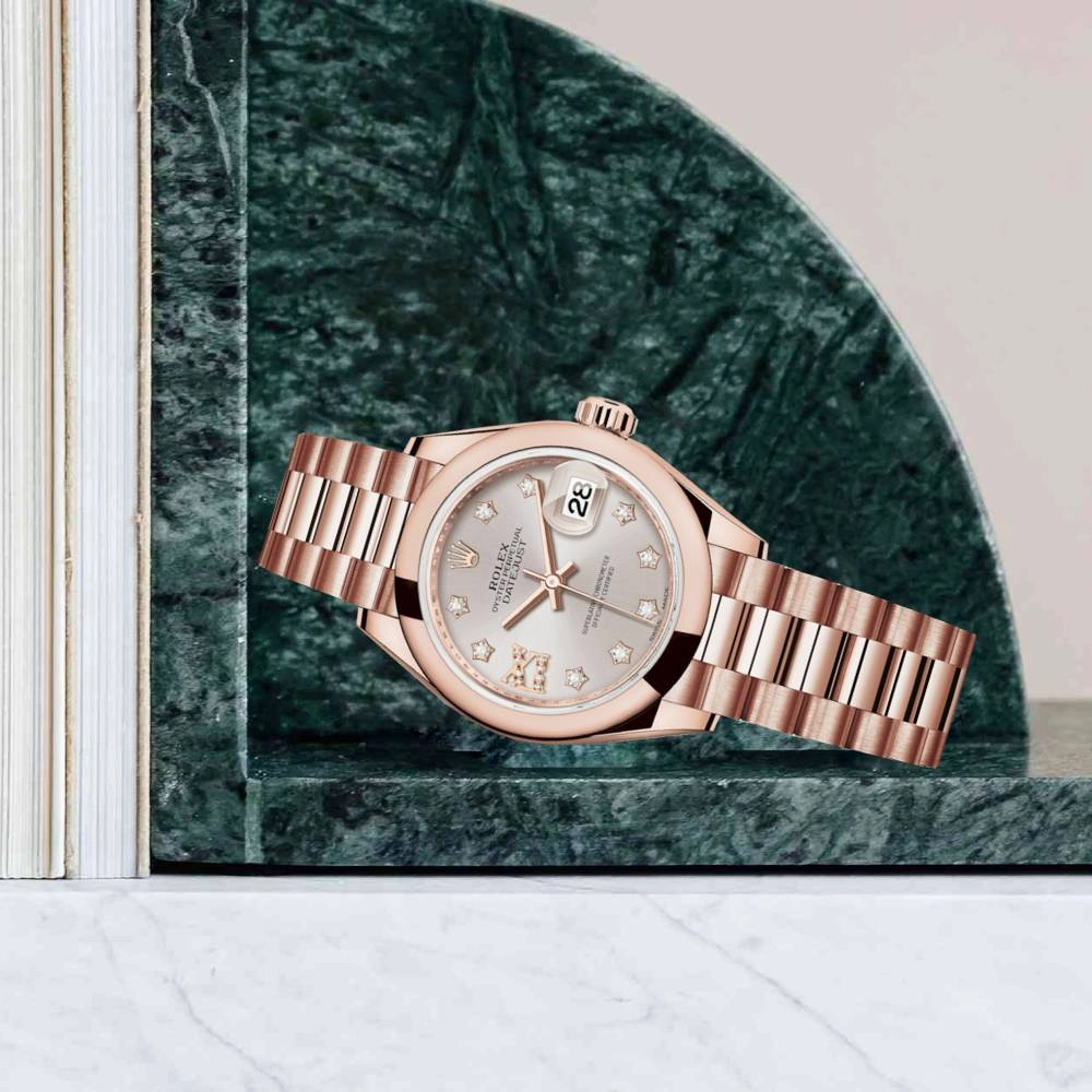 Rolex Lady Datejust 28mm - Ref: 279165-0005 - Sundust Dial, 18K Rose Gold President Bracelet Women's Watch