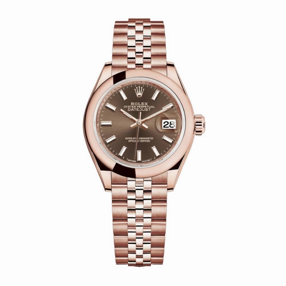 Rolex Lady Datejust 28mm - Ref: 279165-0008 - Chocolate Dial, 18K Rose Gold Jubilee Bracelet Women's Watch