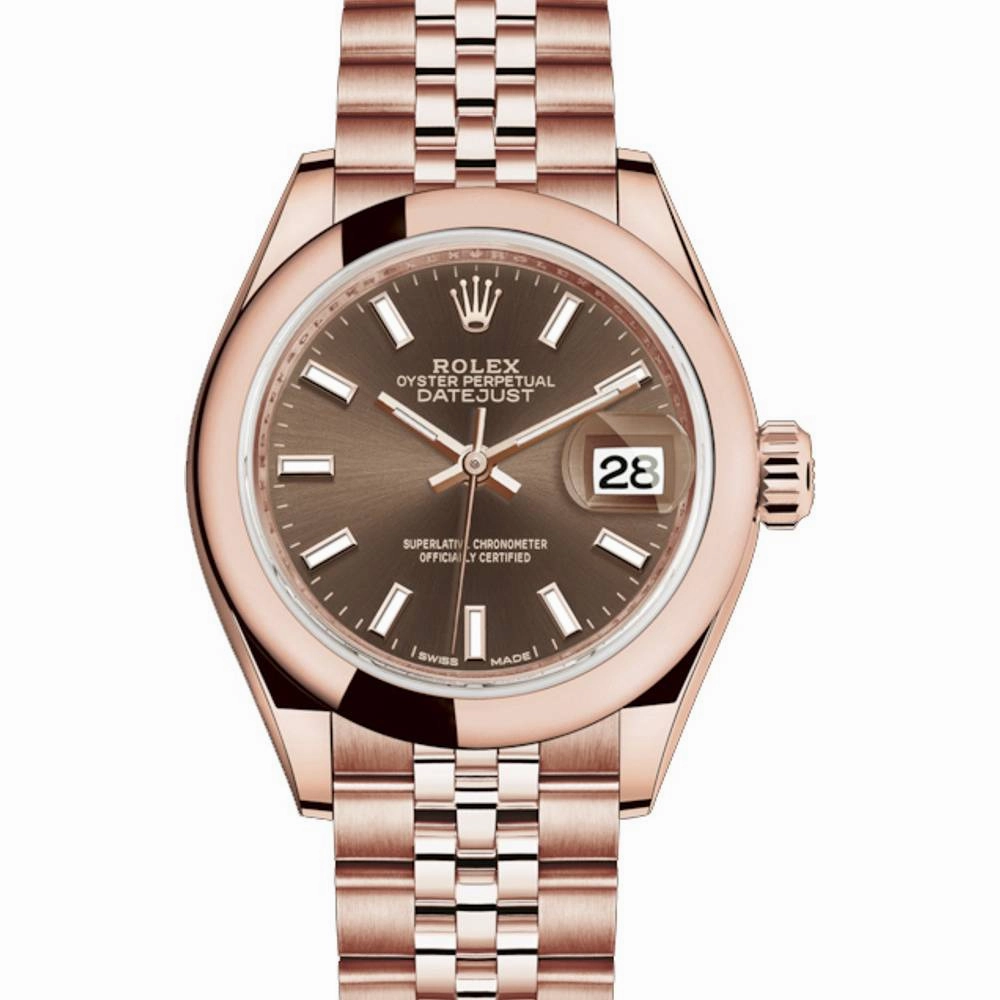Rolex Lady Datejust 28mm - Ref: 279165-0008 - Chocolate Dial, 18K Rose Gold Jubilee Bracelet Women's Watch