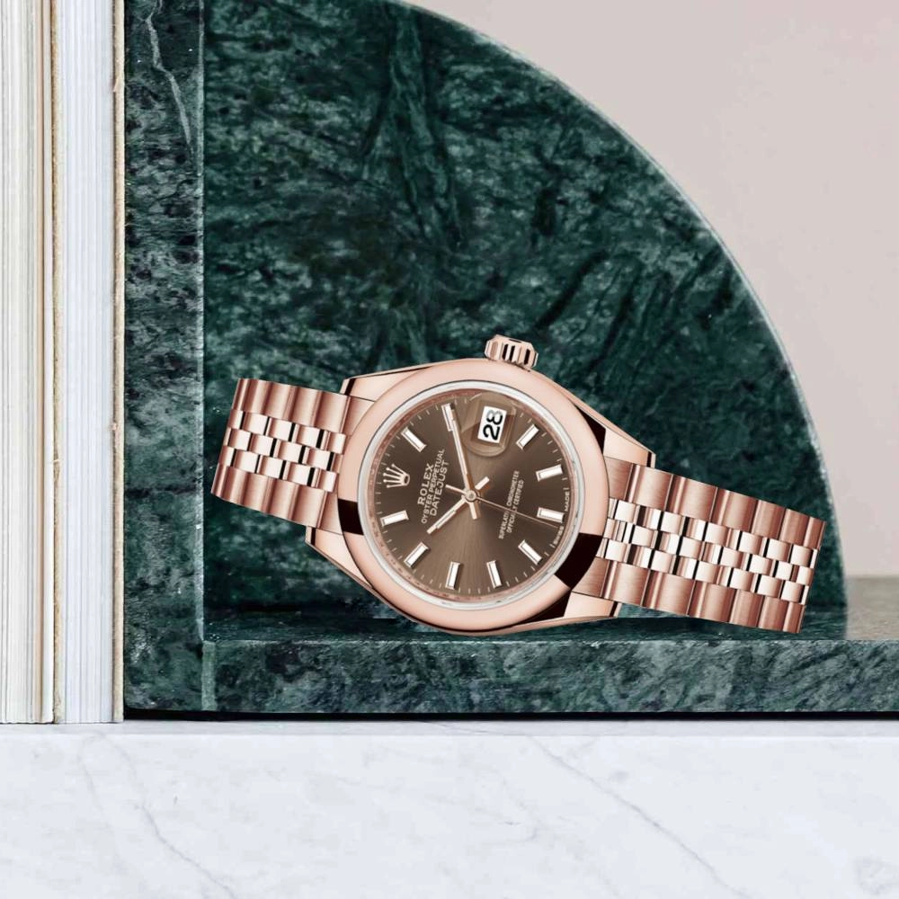 Rolex Lady Datejust 28mm - Ref: 279165-0008 - Chocolate Dial, 18K Rose Gold Jubilee Bracelet Women's Watch
