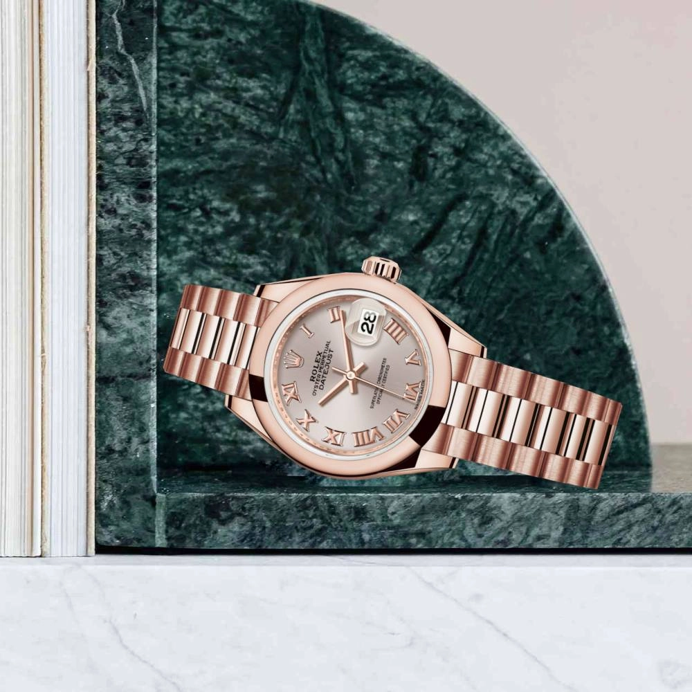 Rolex Lady Datejust 28mm - Ref: 279165-0009 - Sundust Dial, 18K Rose Gold President Bracelet Women's Watch