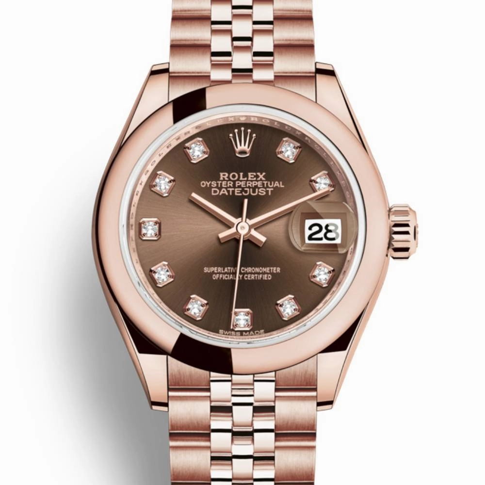 Rolex Lady Datejust 28mm - Ref: 279165-0016 - Chocolate Dial, 18K Rose Gold Jubilee Bracelet Women's Watch