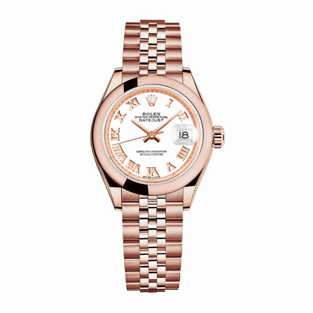 Rolex Lady Datejust 28mm - Ref: 279165-0022 - White Dial, 18K Rose Gold Jubilee Bracelet Women's Watch