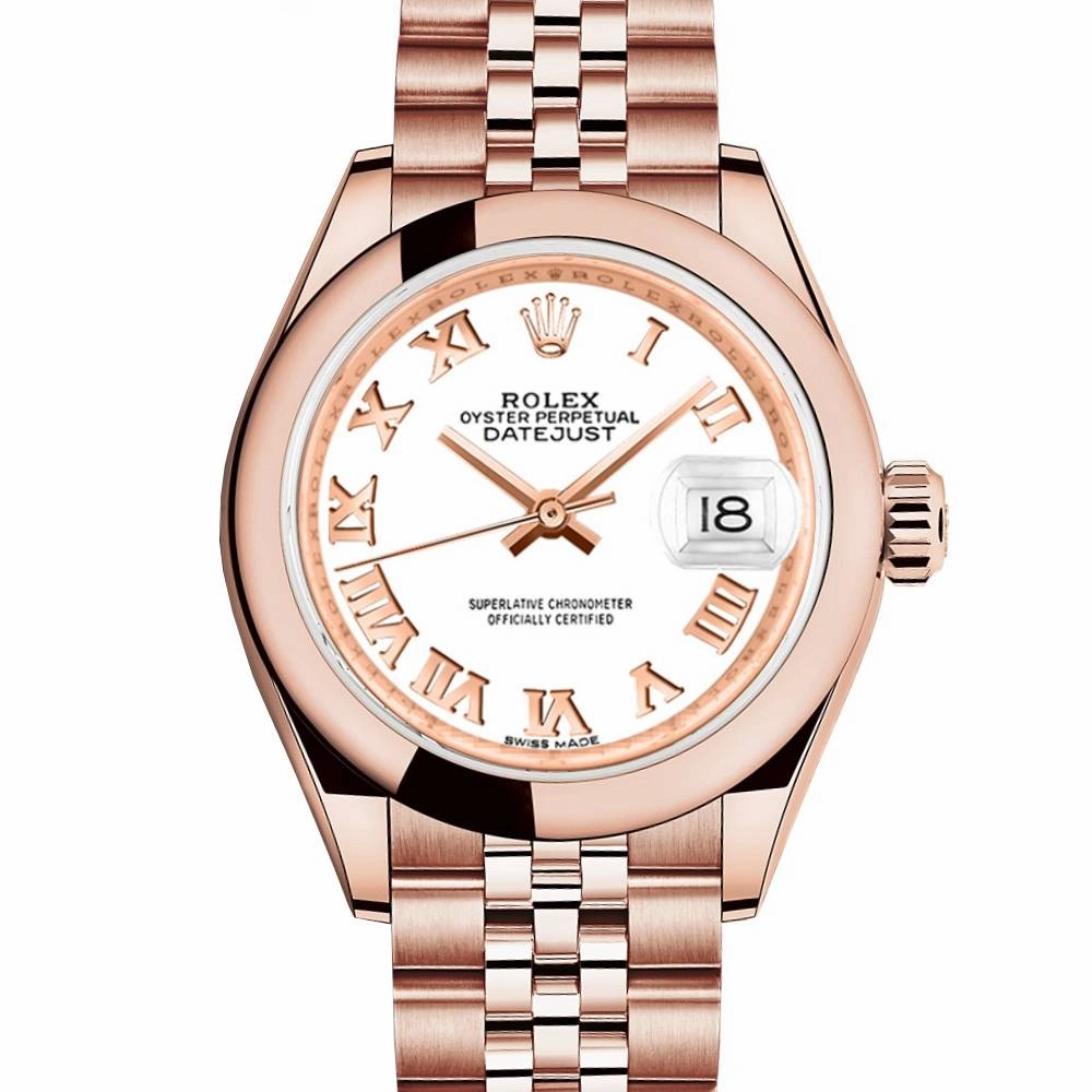 Rolex Lady Datejust 28mm - Ref: 279165-0022 - White Dial, 18K Rose Gold Jubilee Bracelet Women's Watch