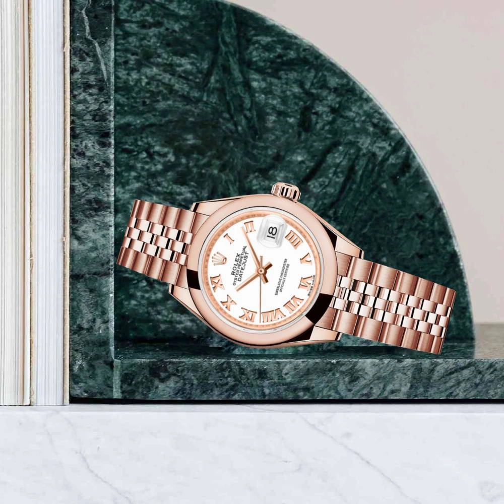 Rolex Lady Datejust 28mm - Ref: 279165-0022 - White Dial, 18K Rose Gold Jubilee Bracelet Women's Watch