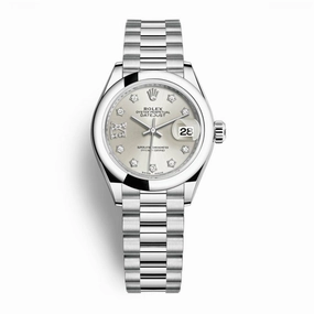 Rolex Lady-Datejust 28mm - Ref: 279166-0001 - Silver Diamond Dial, Platinum President Bracelet Women's Watch