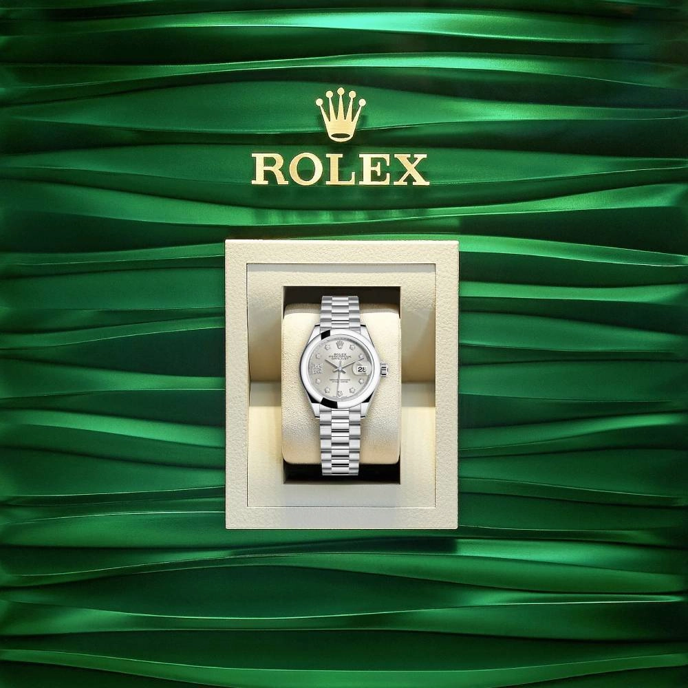 Rolex Lady-Datejust 28mm - Ref: 279166-0001 - Silver Diamond Dial, Platinum President Bracelet Women's Watch