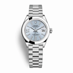 Rolex Lady-Datejust 28mm - Ref: 279166-0002 - Ice Blue Roman Diamond Dial, Platinum President Bracelet Women's Watch