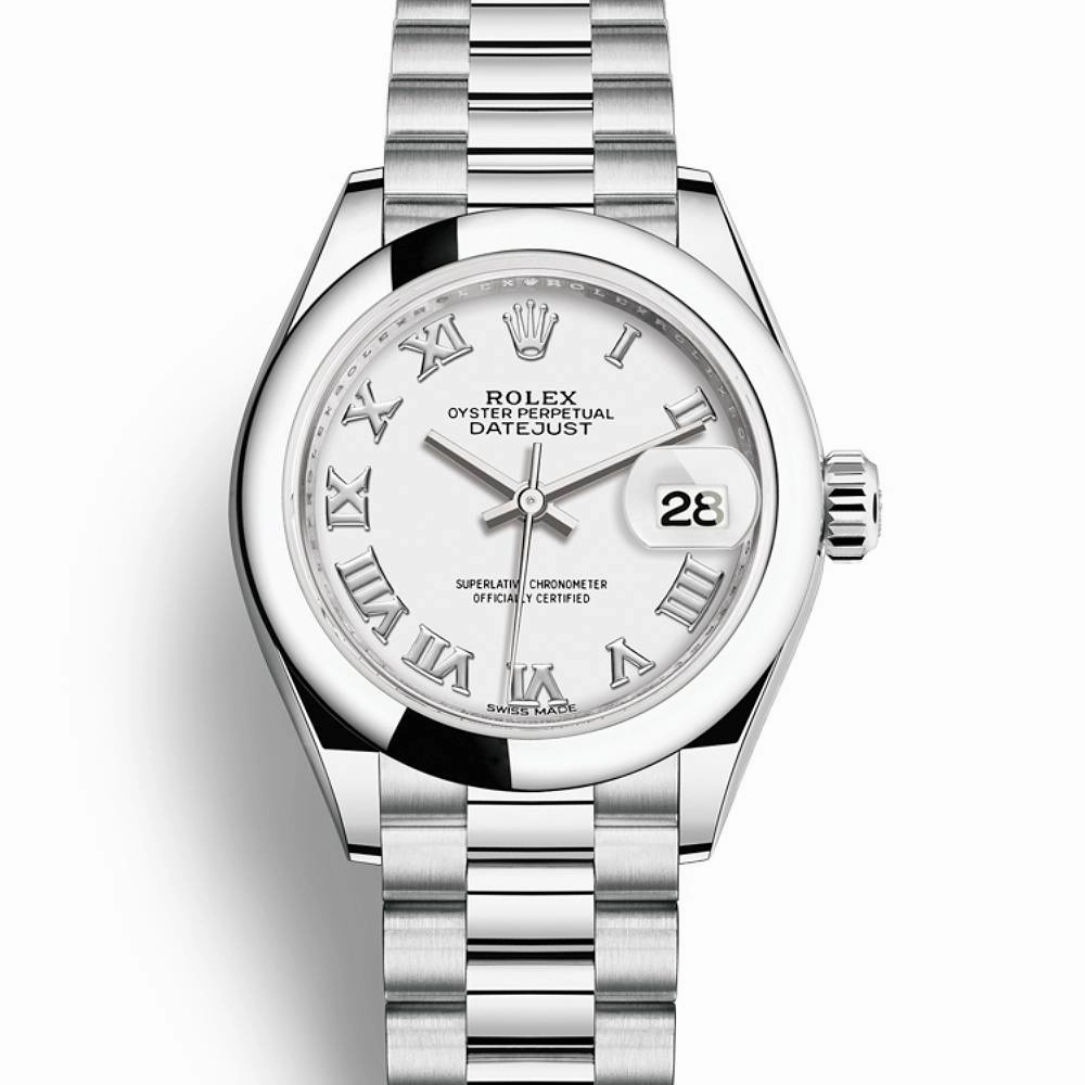 Rolex Lady-Datejust 28mm - Ref: 279166-0013 - White Roman Dial, Platinum President Bracelet Women's Watch