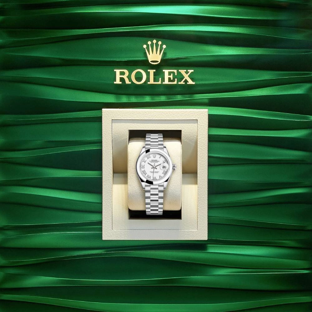 Rolex Lady-Datejust 28mm - Ref: 279166-0013 - White Roman Dial, Platinum President Bracelet Women's Watch
