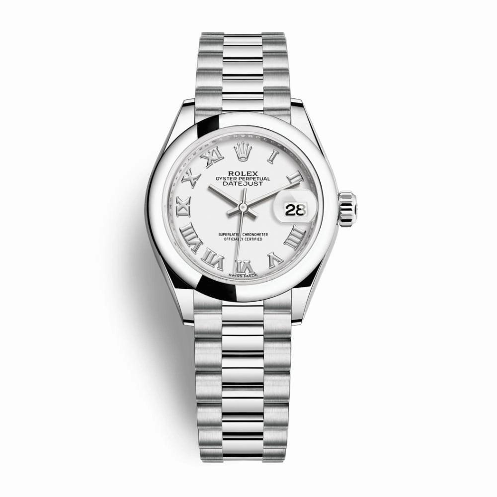 Rolex Lady-Datejust 28mm - Ref: 279166-0013 - White Roman Dial, Platinum President Bracelet Women's Watch