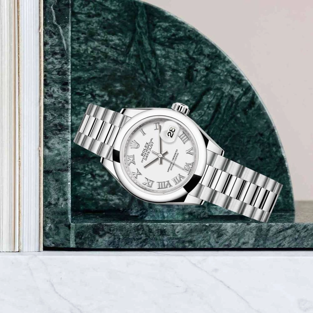 Rolex Lady-Datejust 28mm - Ref: 279166-0013 - White Roman Dial, Platinum President Bracelet Women's Watch