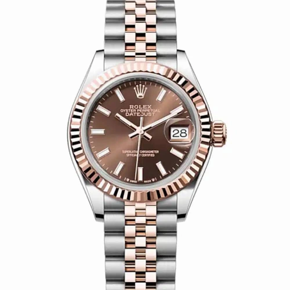 Rolex Lady-Datejust 28mm - Ref: 279171-0017 - Chocolate Stick Dial, Two Tone Stainless Steel & 18K Rose Gold Jubilee Bracelet Women's Watch