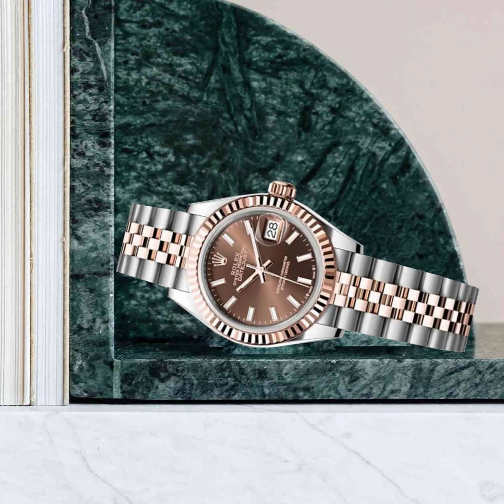Rolex Lady-Datejust 28mm - Ref: 279171-0017 - Chocolate Stick Dial, Two Tone Stainless Steel & 18K Rose Gold Jubilee Bracelet Women's Watch