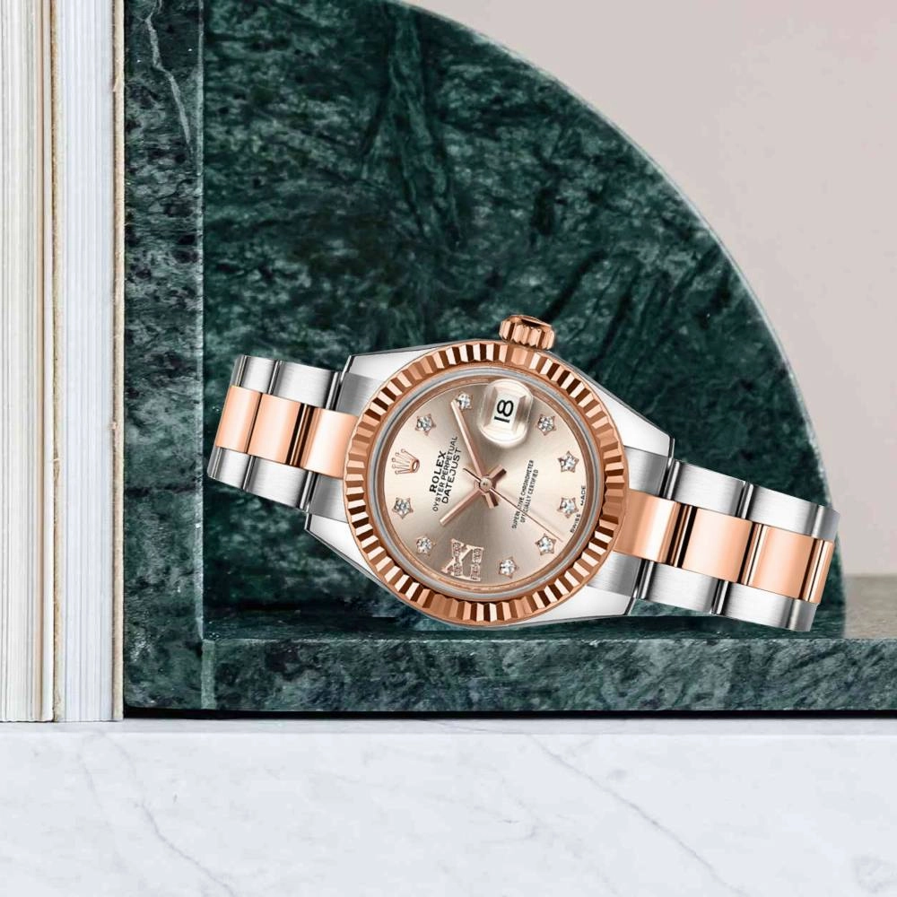 Rolex Lady-Datejust 28mm - Ref: 279171-0020 - Sundust Diamond Dial, Two Tone Stainless Steel & 18K Rose Gold Oyster Bracelet Women's Watch