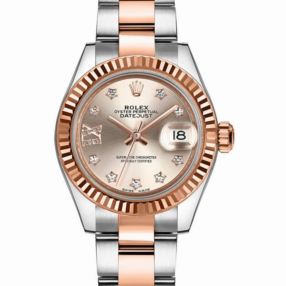 Rolex Lady-Datejust 28mm - Ref: 279171-0020 - Sundust Diamond Dial, Two Tone Stainless Steel & 18K Rose Gold Oyster Bracelet Women's Watch