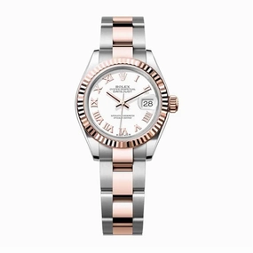 Rolex Lady-Datejust 28mm - Ref: 279171-0022 - White Roman Dial, Two Tone Stainless Steel & 18K Rose Gold Oyster Bracelet Women's Watch