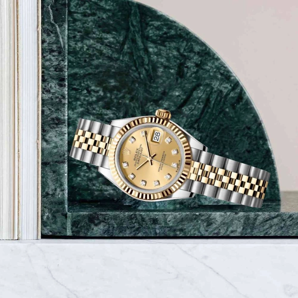 Rolex Lady-Datejust 28mm - Ref: 279173-0011 - Champagne Roman Dial, Two Tone Stainless Steel & 18K Yellow Gold Jubilee Bracelet Women's Watch