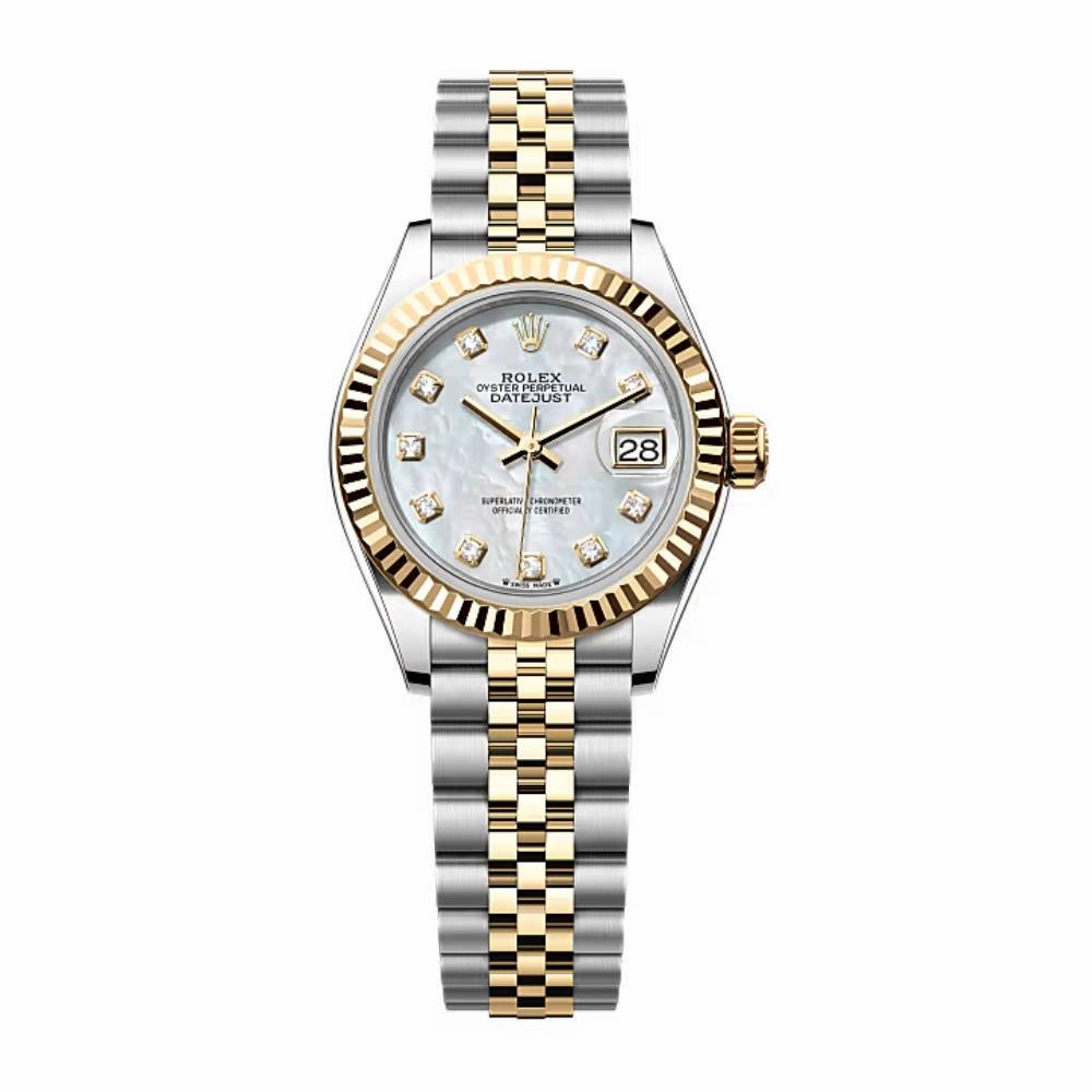 Rolex Lady-Datejust 28mm - Ref: 279173-0013 - White Mother of Pearl Diamond Dial, Two Tone Stainless Steel & 18K Yellow Gold Jubilee Bracelet Women's Watch