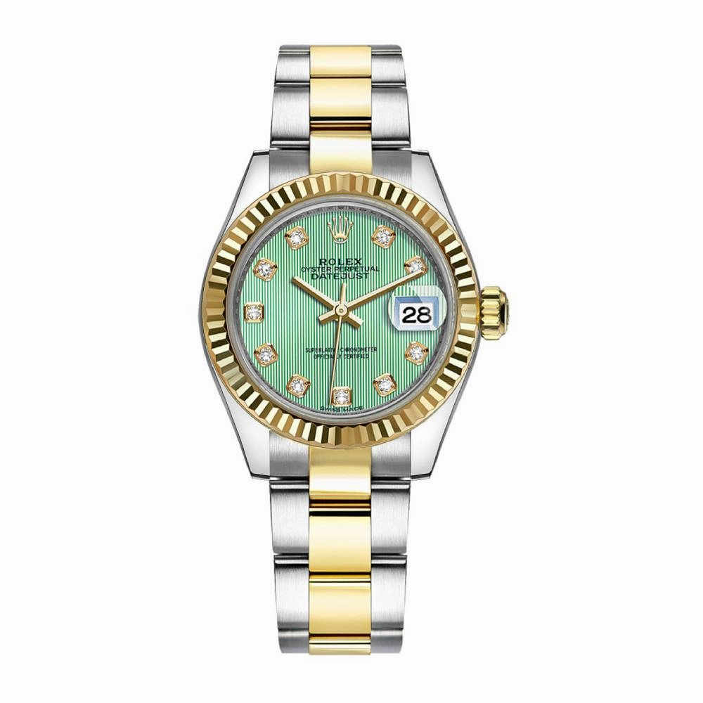 Rolex Lady-Datejust 28mm - Ref: 279173-0016 - Mint Green Diamond Dial, Two Tone Stainless Steel & 18K Yellow Gold Oyster Bracelet Women's Watch