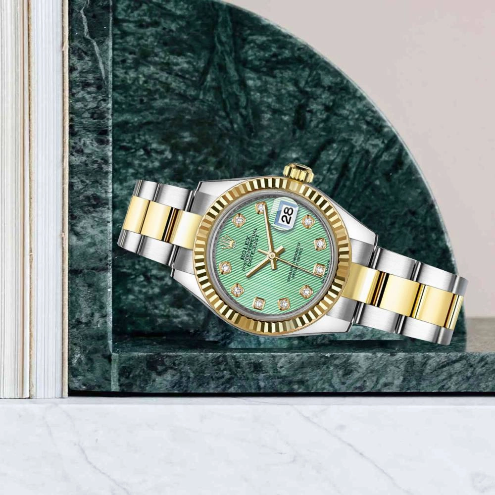 Rolex Lady-Datejust 28mm - Ref: 279173-0016 - Mint Green Diamond Dial, Two Tone Stainless Steel & 18K Yellow Gold Oyster Bracelet Women's Watch