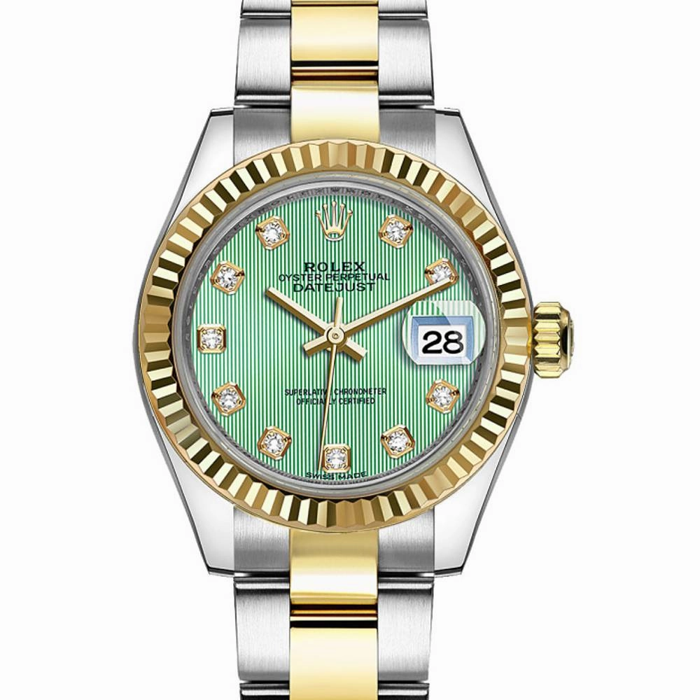 Rolex Lady-Datejust 28mm - Ref: 279173-0016 - Mint Green Diamond Dial, Two Tone Stainless Steel & 18K Yellow Gold Oyster Bracelet Women's Watch