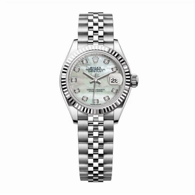 Rolex Lady-Datejust 28mm - Ref: 279174-0009 - White Mother of Pearl Diamond Dial, Stainless Steel Jubilee Bracelet Women's Watch