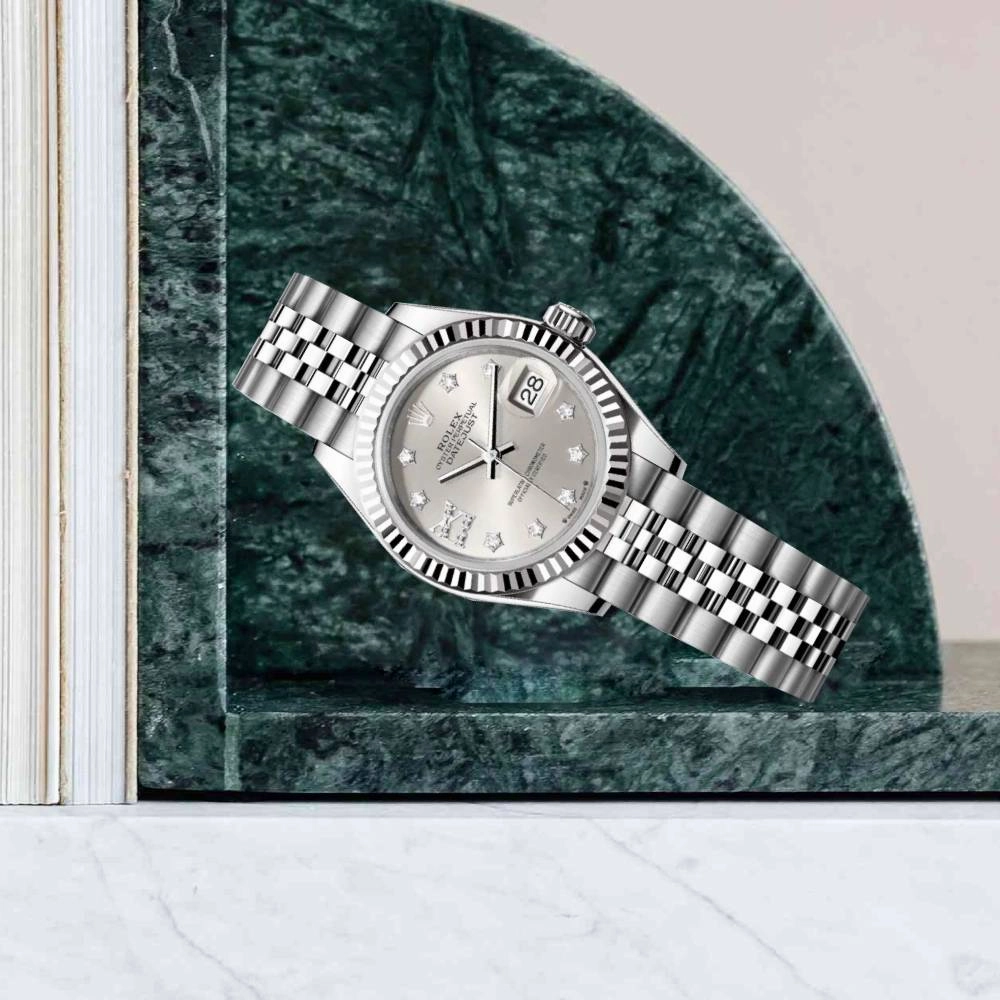 Rolex Lady-Datejust 28mm - Ref: 279174-0021 - Silver Diamond Dial, Stainless Steel Jubilee Bracelet Women's Watch