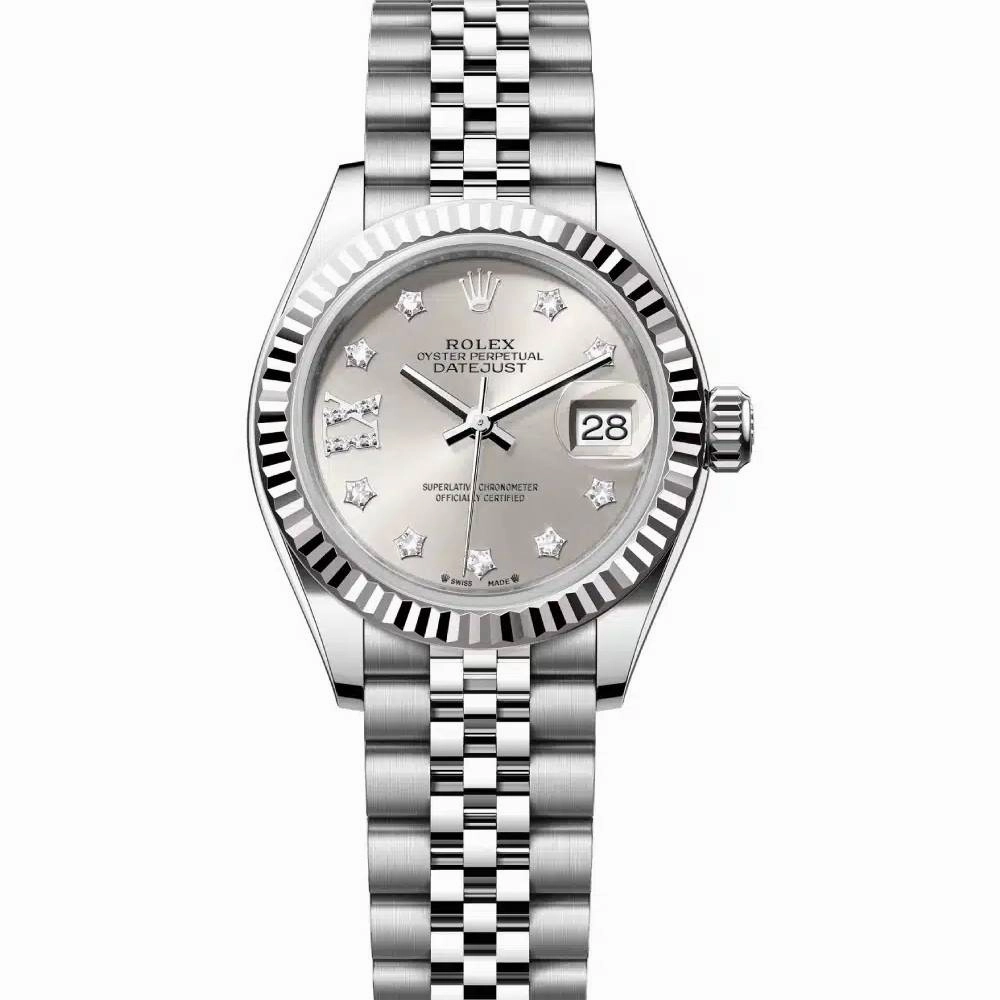 Rolex Lady-Datejust 28mm - Ref: 279174-0021 - Silver Diamond Dial, Stainless Steel Jubilee Bracelet Women's Watch