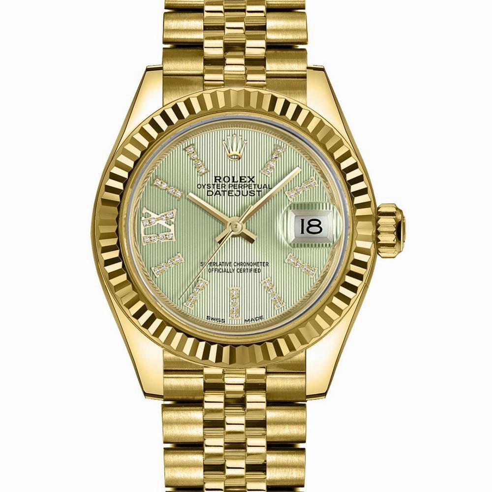 Rolex Lady-Datejust 28mm - Ref: 279178-0008 - Linden Green Diamond Dial, 18K Yellow Gold Jubilee Bracelet Women's Watch