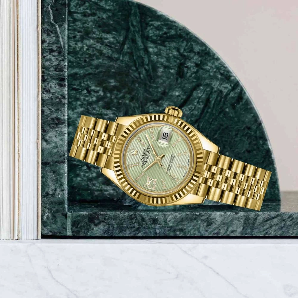 Rolex Lady-Datejust 28mm - Ref: 279178-0008 - Linden Green Diamond Dial, 18K Yellow Gold Jubilee Bracelet Women's Watch